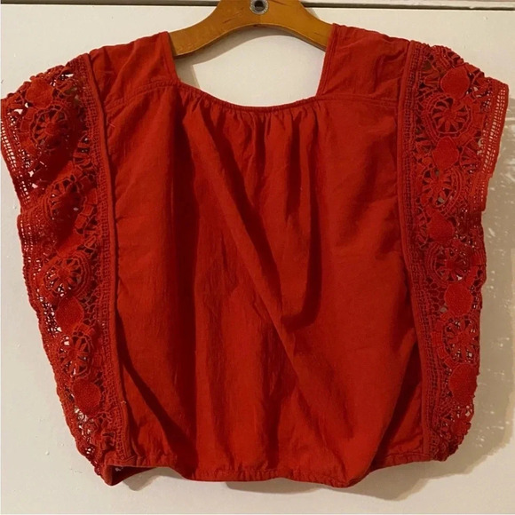 Free People little secret Open Crochet Paneled Cotton Gauze Boho Blouse size m - Picture 4 of 4